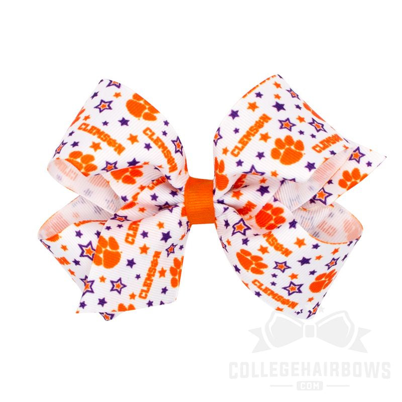 Clemson Medium Logo Print Grosgrain Hair Bow