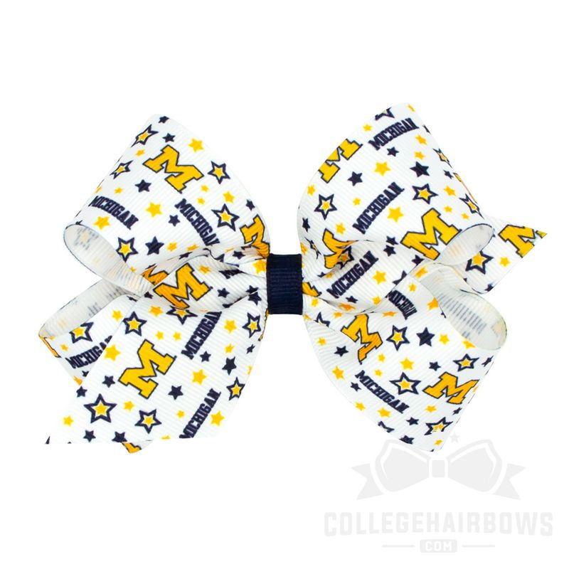Michigan Medium Logo Print Grosgrain Hair Bow