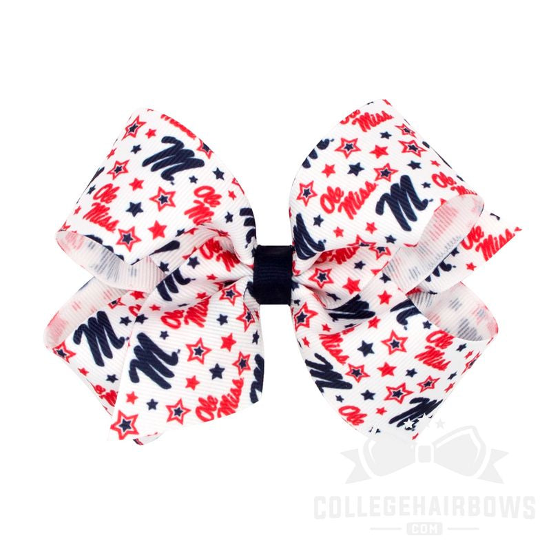Ole Miss Medium Logo Print Grosgrain Hair Bow