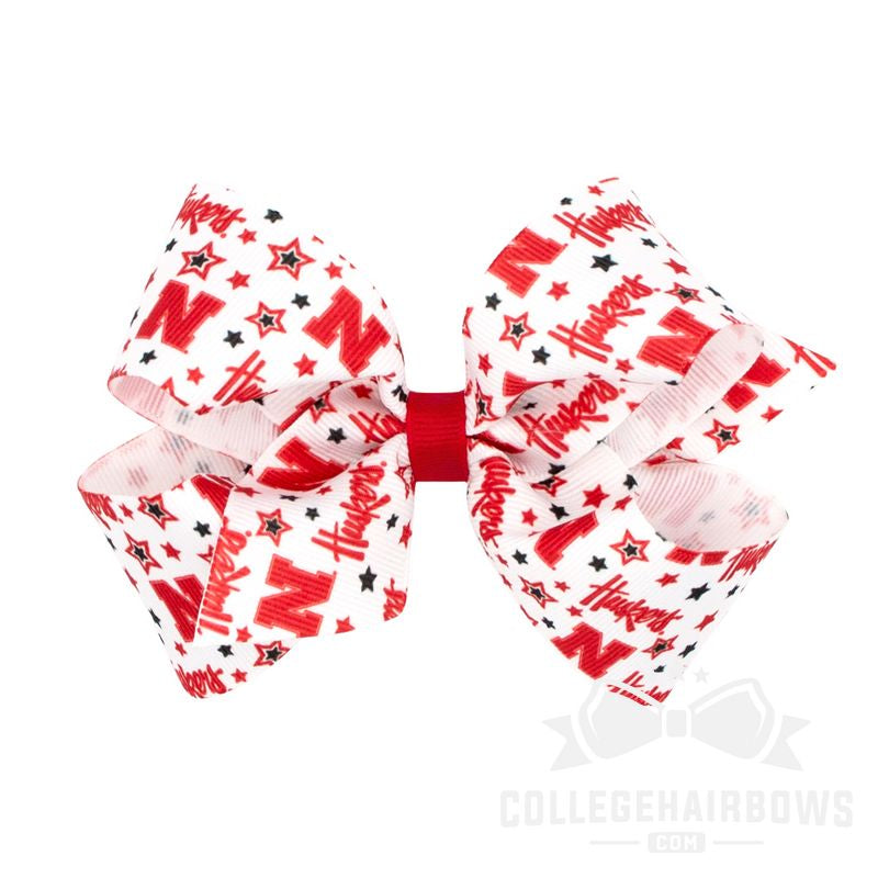 Nebraska Medium Logo Print Grosgrain Hair Bow