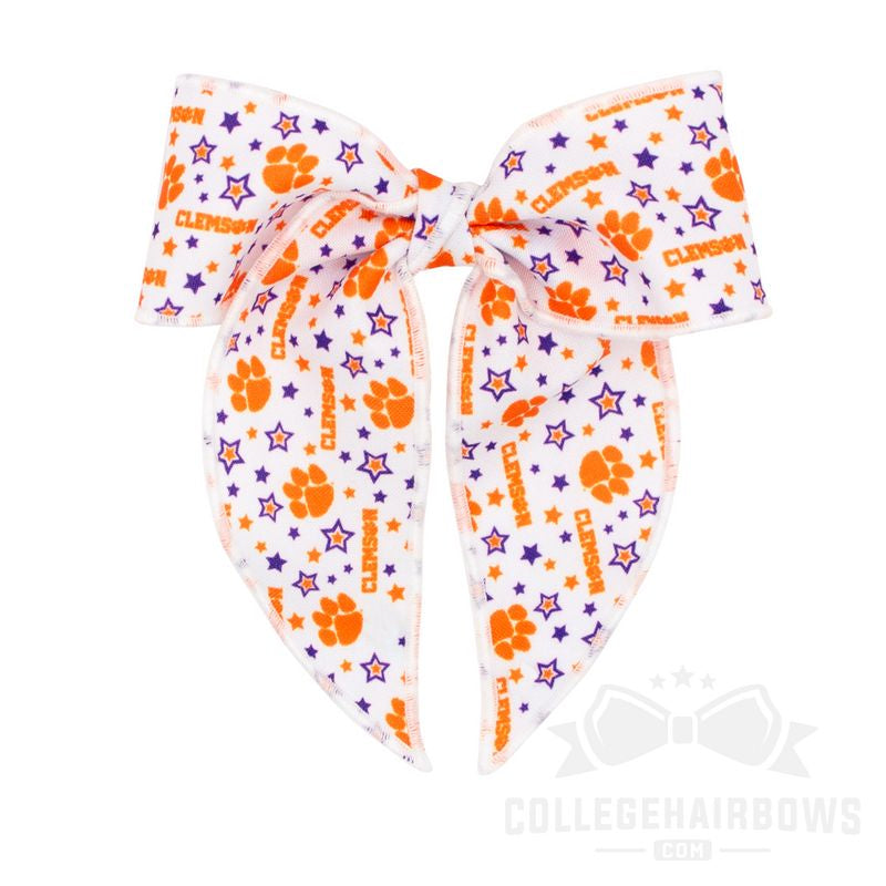 Clemson Medium Signature Logo Print Fabric Bowtie With Knot and Tails