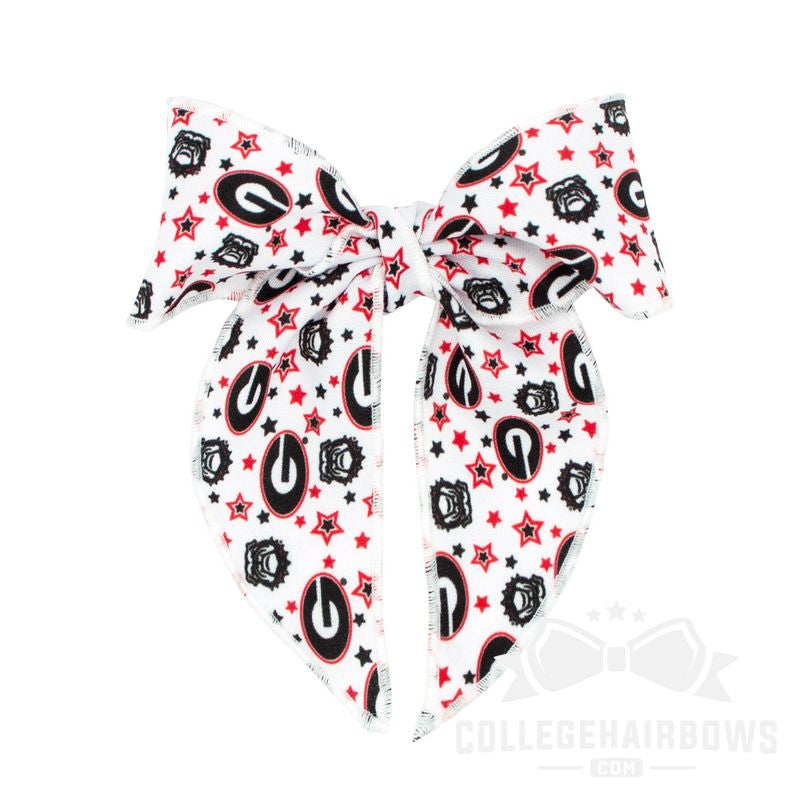 University of Georgia Medium Signature Logo Print Fabric Bowtie With Knot and Tails