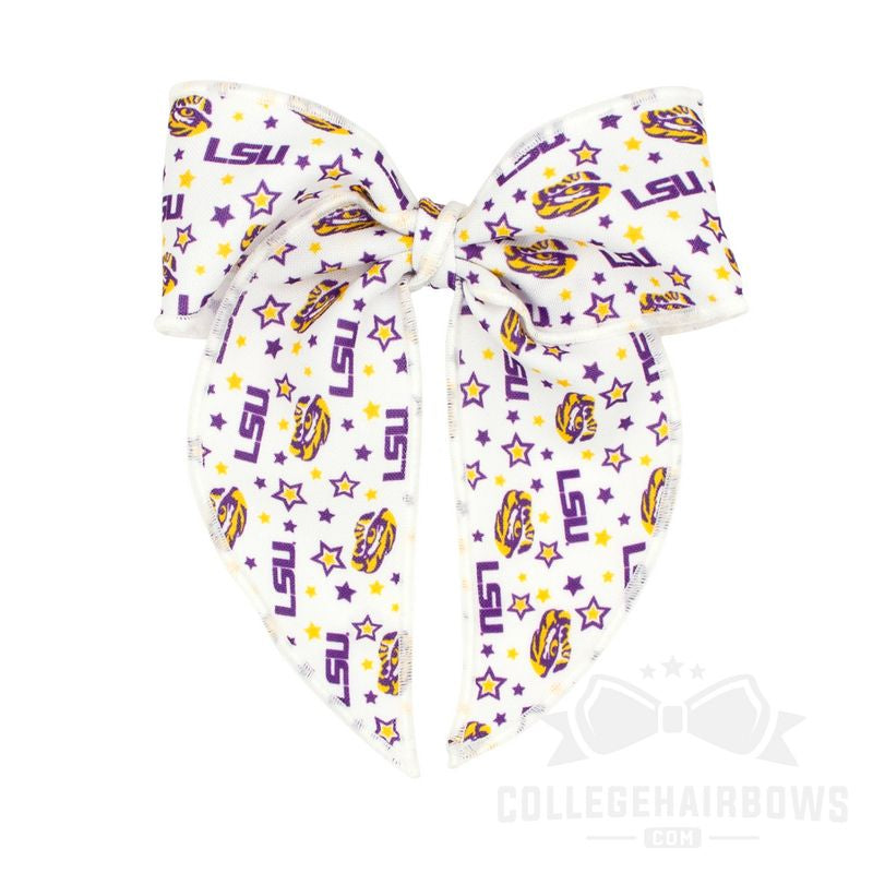 Louisiana State Medium Signature Logo Print Fabric Bowtie With Knot and Tails