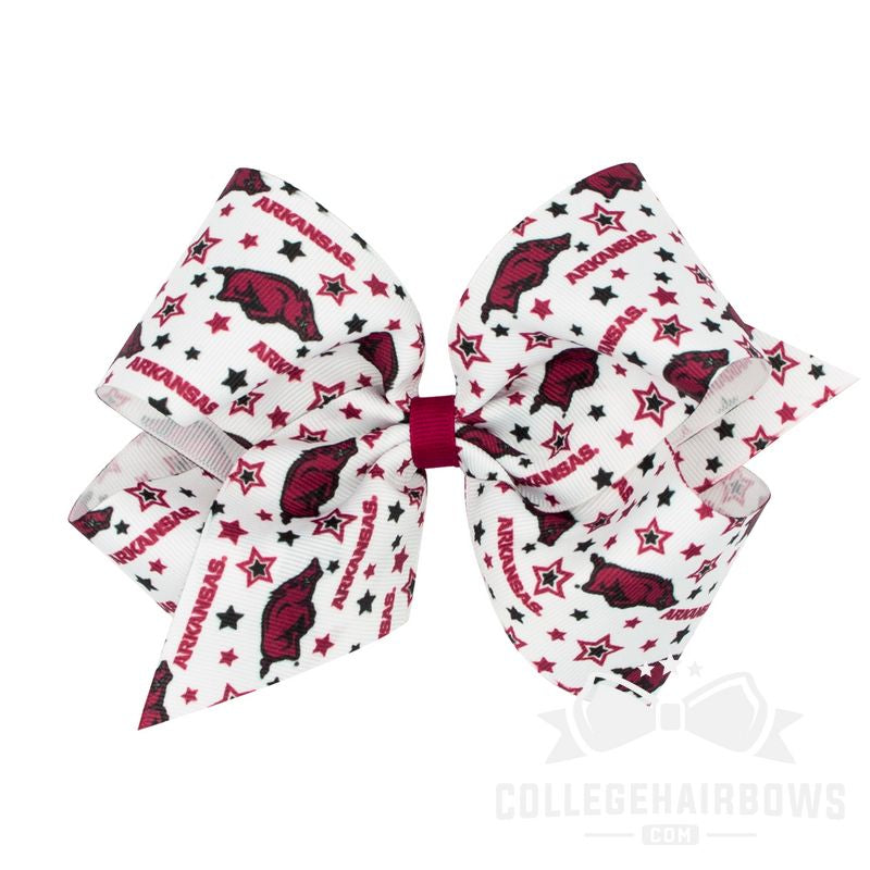 Arkansas King Logo Print Grosgrain Hair Bow