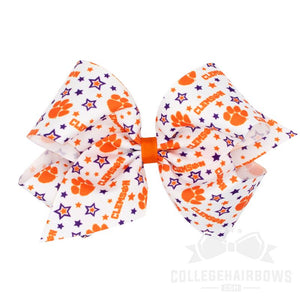 Clemson King Signature Logo Print Grosgrain Hair Bow