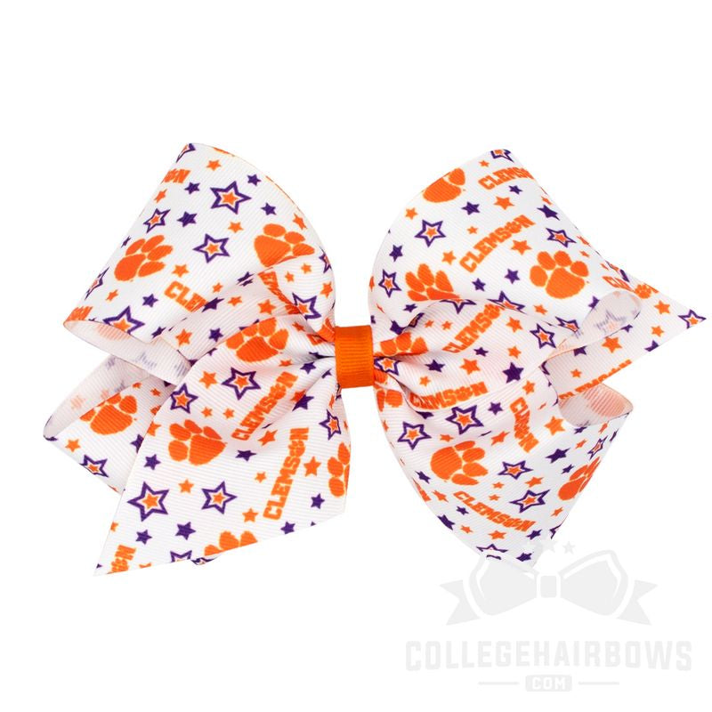 Clemson King Signature Logo Print Grosgrain Hair Bow