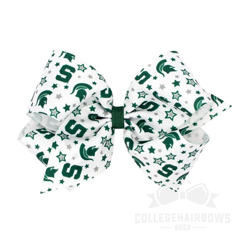 Michigan State King Logo Print Grosgrain Hair Bow