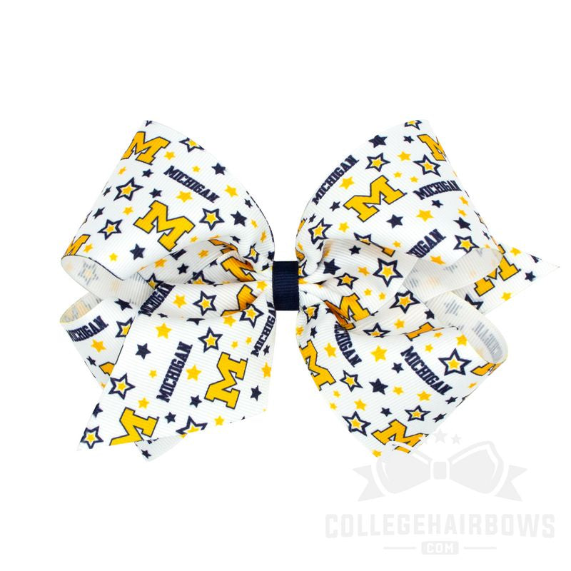 Michigan King Logo Print Grosgrain Hair Bow