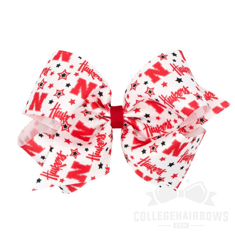 Nebraska King Logo Print Grosgrain Hair Bow