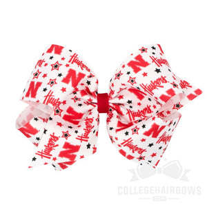 Nebraska King Logo Print Grosgrain Hair Bow