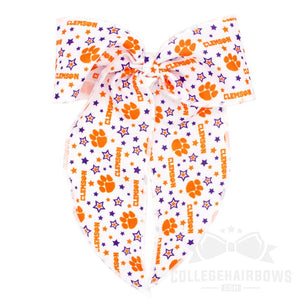 Clemson King Signature Logo Print Fabric Bowtie With Knot and Tails