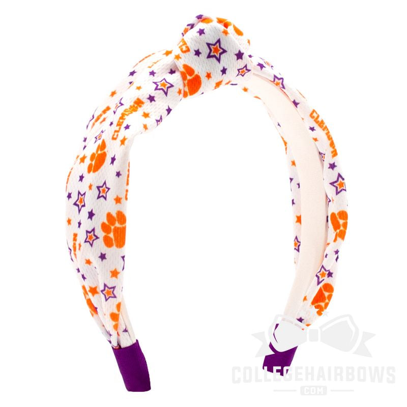 Clemson Logo Print Soft Ripple-Textured Knot Wrap Headband