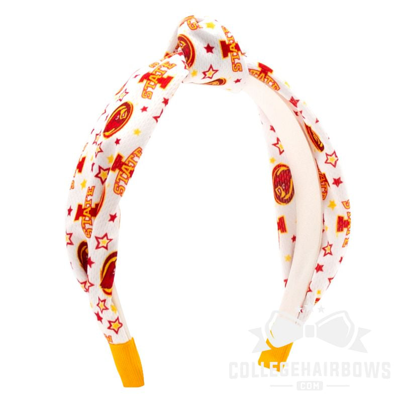 Iowa State Logo Print Soft Ripple-Textured Knot Wrap Headband