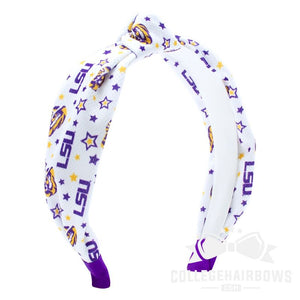 Louisiana State Signature Logo Print Soft Ripple-Textured Knot Wrap Headband