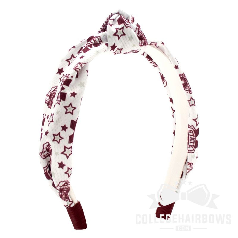 Mississippi State Logo Print Soft Ripple-Textured Knot Wrap Headband