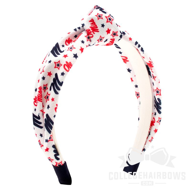 Ole Miss Signature Logo Print Soft Ripple-Textured Knot Wrap Headband