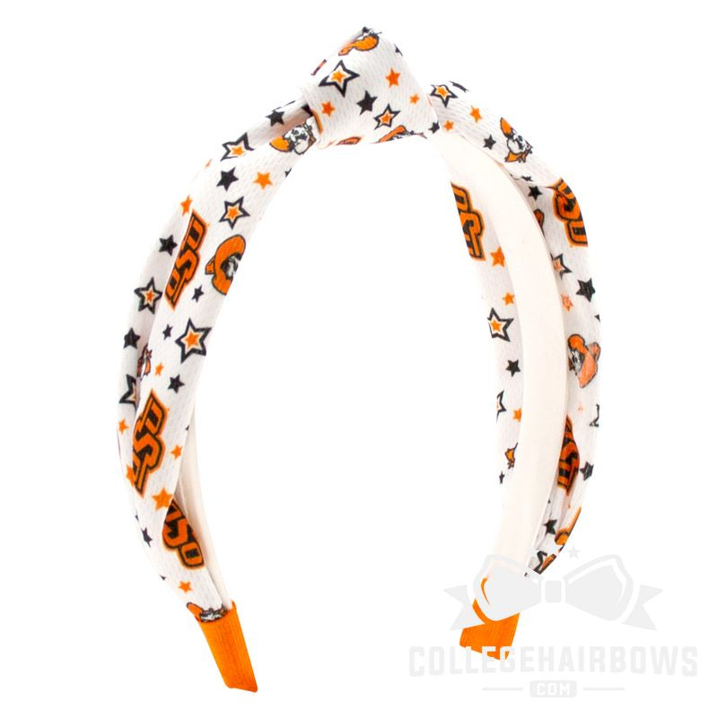 Oklahoma State Signature Logo Print Soft Ripple-Textured Knot Wrap Headband