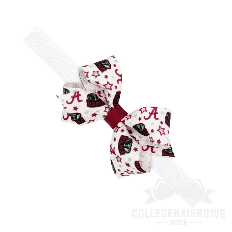 Alabama Mini Signature Logo Print Grosgrain Hair Bow on Elastic Baby Band