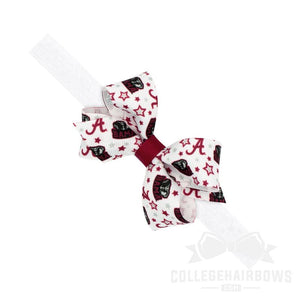 Alabama Mini Logo Print Hair Bow on Elastic Baby Band