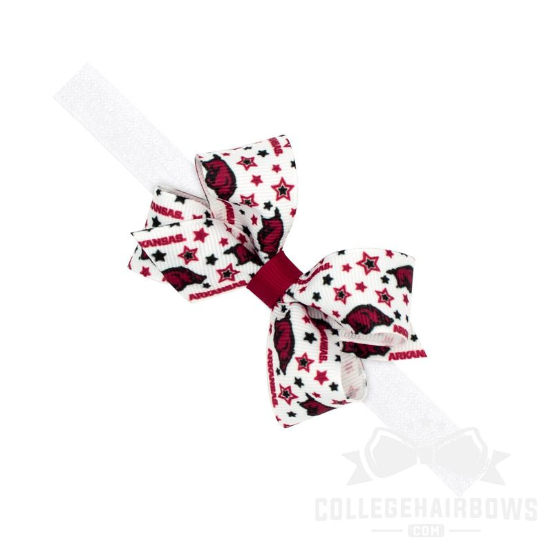 Arkansas Mini Signature Logo Print Grosgrain Hair Bow on Elastic Baby Band