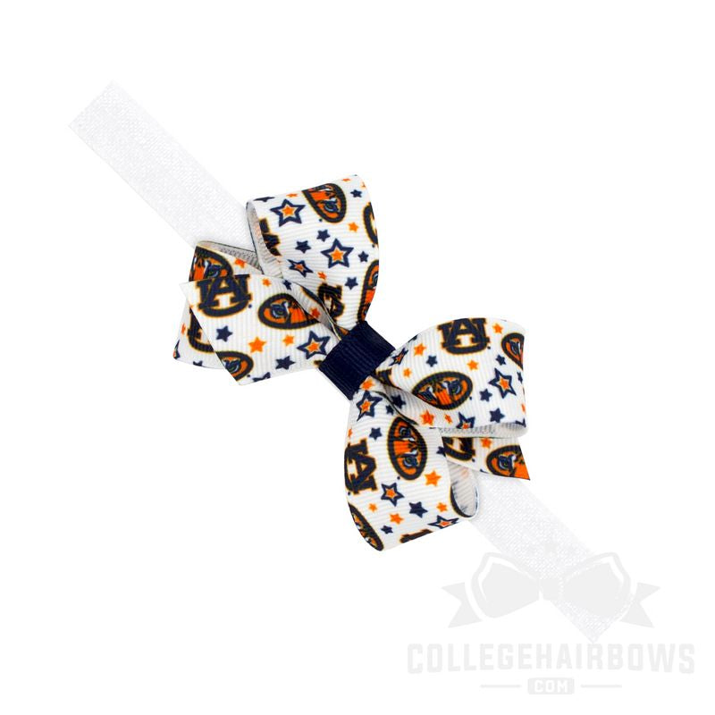 Auburn Mini Logo Print Hair Bow on Elastic Baby Band