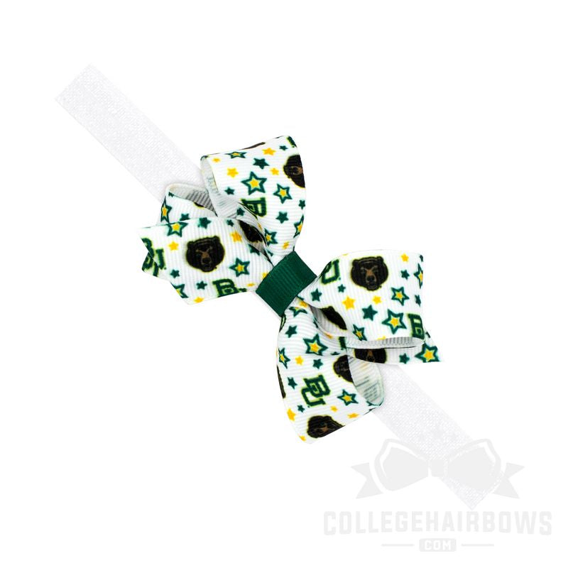 Baylor Mini Signature Logo Print Grosgrain Hair Bow on Elastic Baby Band