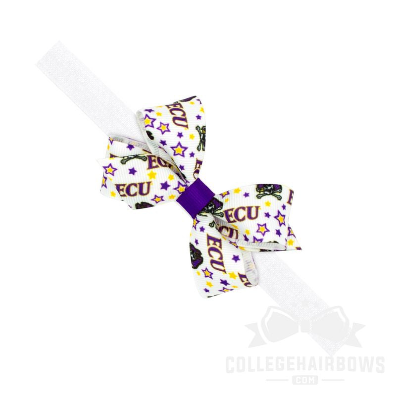 Eastern Carolina Mini Signature Logo Print Grosgrain Hair Bow on Elastic Baby Band