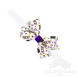 Eastern Carolina Mini Signature Logo Print Grosgrain Hair Bow on Elastic Baby Band