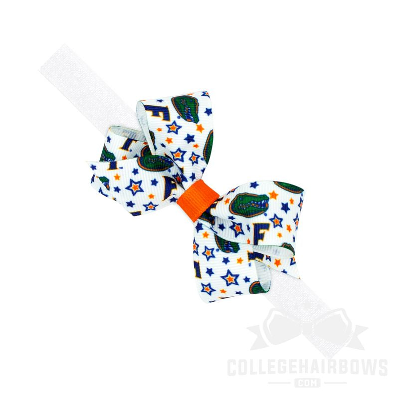 University of Florida Mini Signature Logo Print Grosgrain Hair Bow on Elastic Baby Band