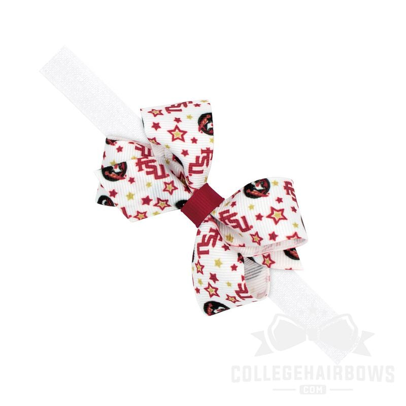 Florida State Mini Signature Logo Print Grosgrain Hair Bow on Elastic Baby Band