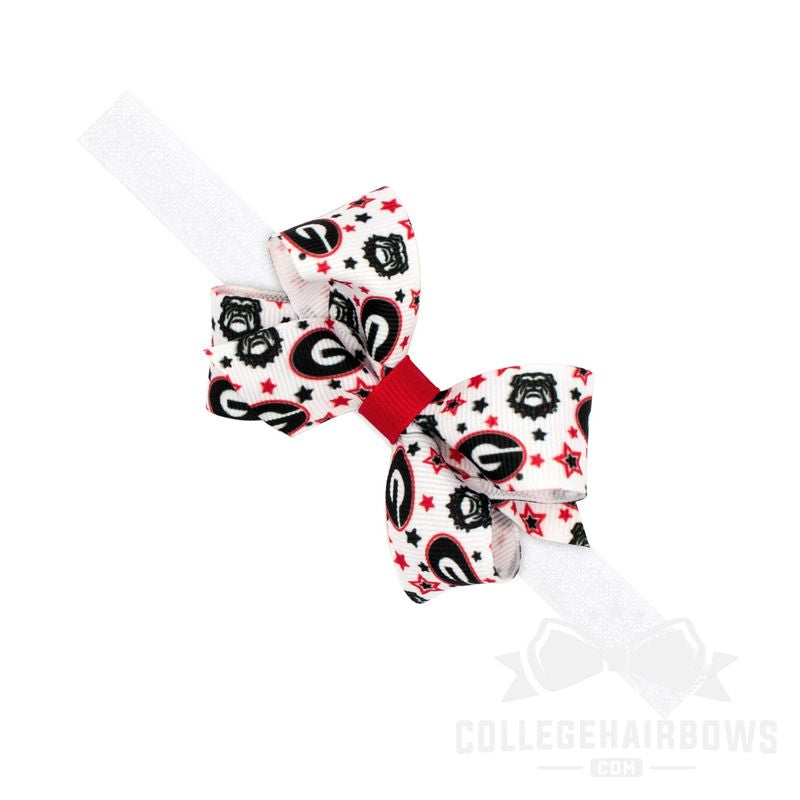 University of Georgia Mini Signature Logo Print Grosgrain Hair Bow on Elastic Baby Band