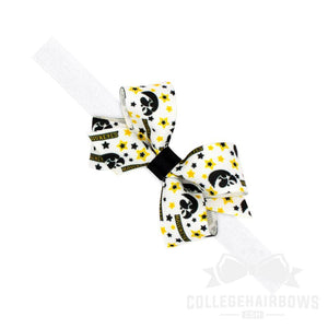 Iowa Mini Logo Print Hair Bow on Elastic Baby Band