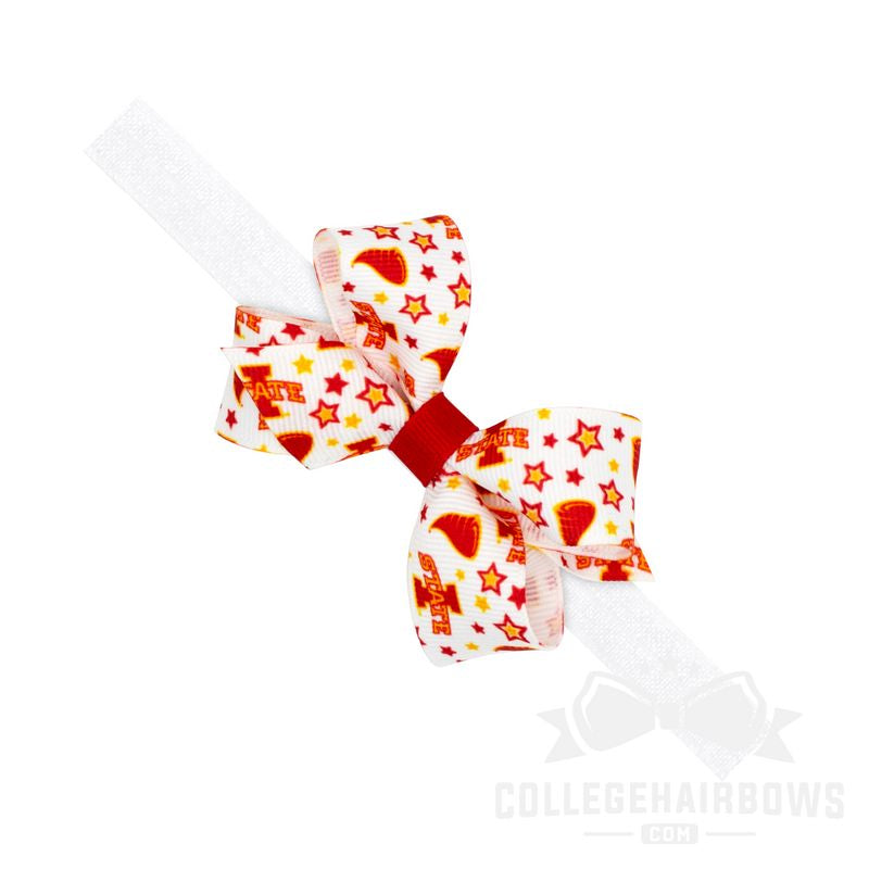 Iowa State Mini Signature Logo Print Grosgrain Hair Bow on Elastic Baby Band