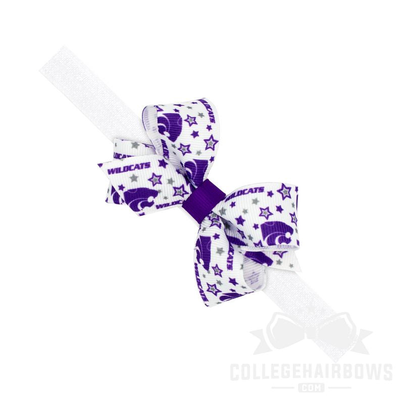 Kansas State Mini Signature Logo Print Grosgrain Hair Bow on Elastic Baby Band