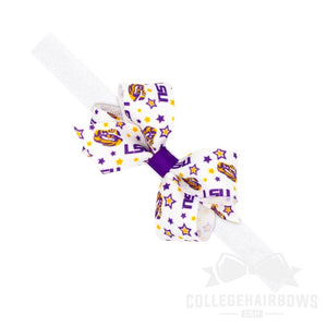 Louisiana State Mini Logo Print Hair Bow on Elastic Baby Band
