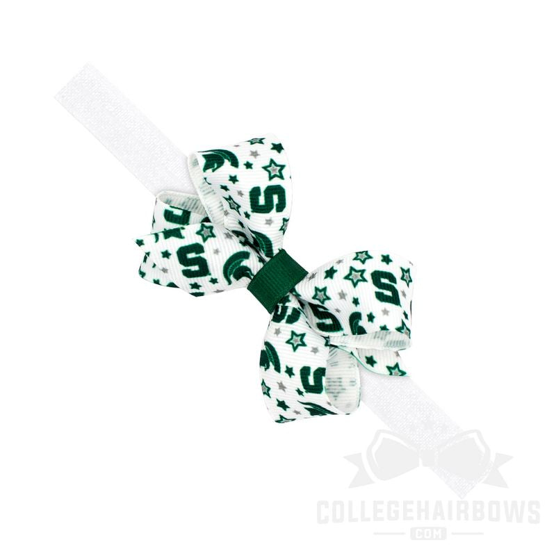 Michigan State Mini Signature Logo Print Grosgrain Hair Bow on Elastic Baby Band