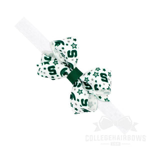 Michigan State Mini Signature Logo Print Grosgrain Hair Bow on Elastic Baby Band