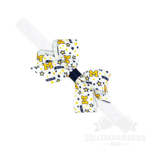 Michigan Mini Logo Print Hair Bow on Elastic Baby Band