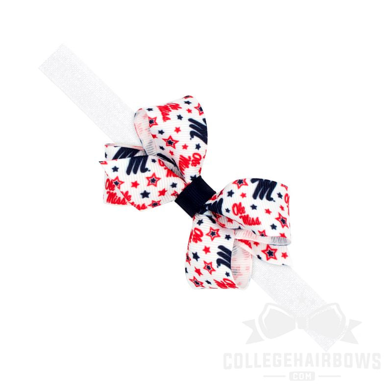 Ole Miss Mini Signature Logo Print Grosgrain Hair Bow on Elastic Baby Band