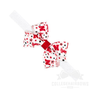 Nebraska Mini Logo Print Hair Bow on Elastic Baby Band