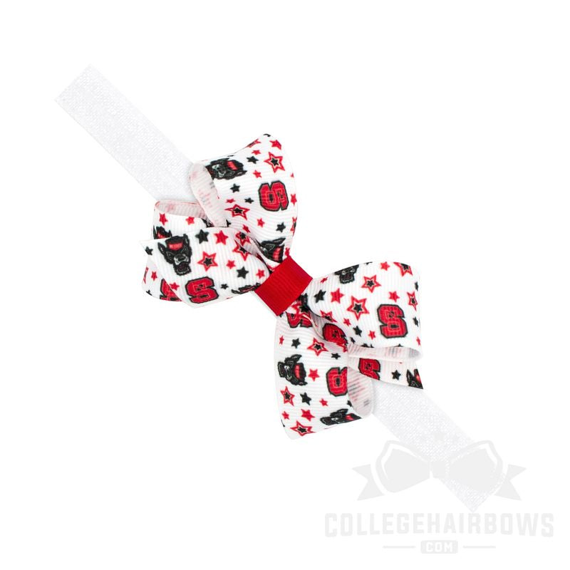 North Carolina State Mini Logo Print Hair Bow on Elastic Baby Band