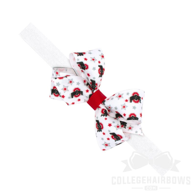 Ohio State Mini Logo Print Hair Bow on Elastic Baby Band