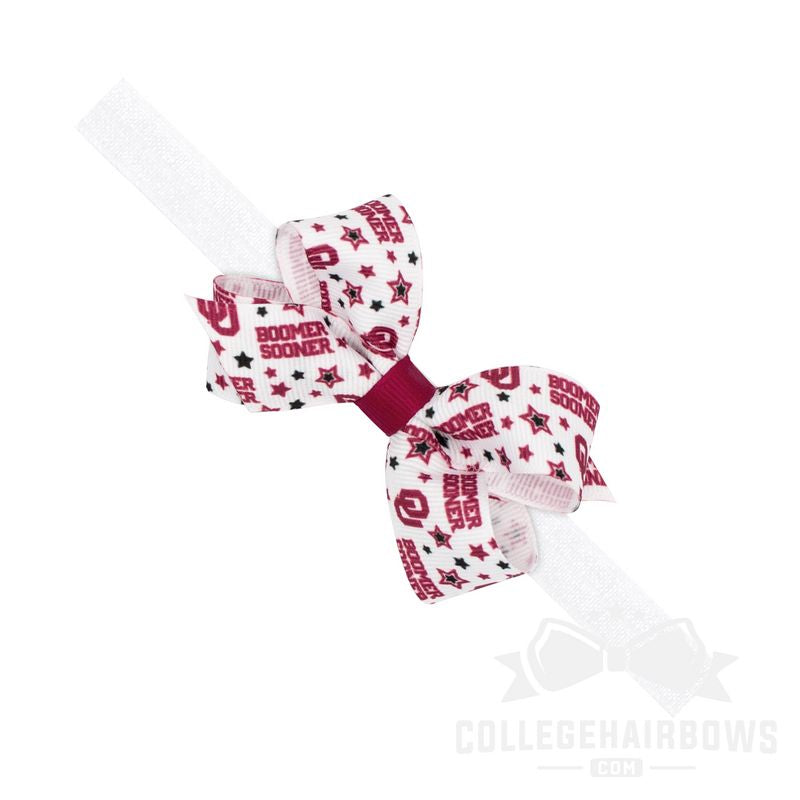 Oklahoma Mini Logo Print Hair Bow on Elastic Baby Band