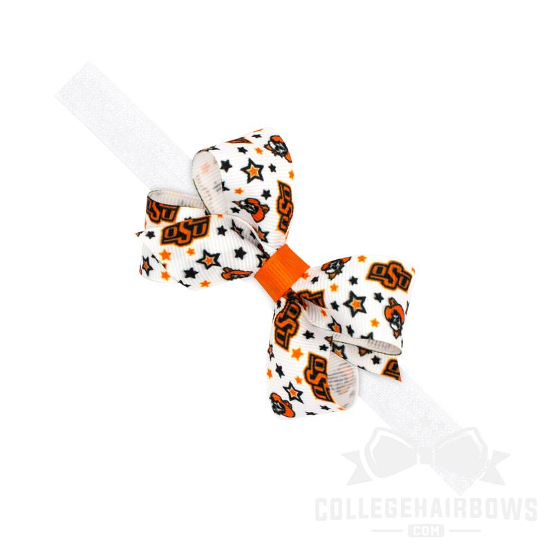 Oklahoma State Mini Logo Print Hair Bow on Elastic Baby Band