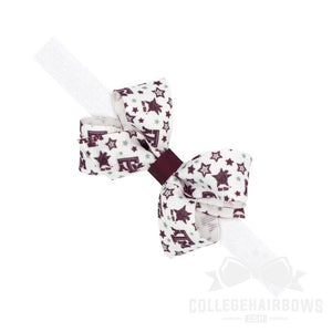 Texas A&M Mini Logo Print Hair Bow on Elastic Baby Band