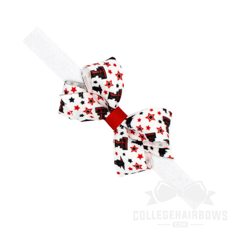 Texas Tech Mini Signature Logo Print Grosgrain Hair Bow on Elastic Baby Band