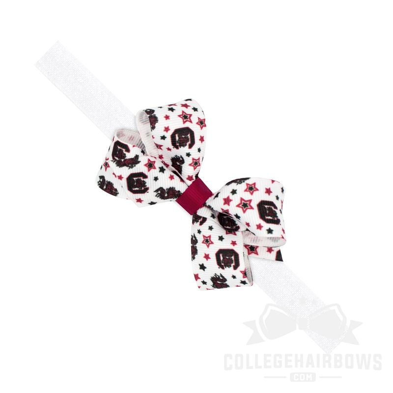 South Carolina Mini Signature Logo Print Grosgrain Hair Bow on Elastic Baby Band