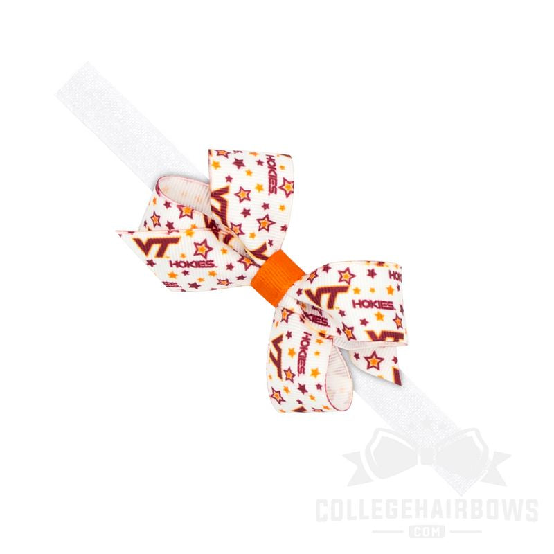 Virginia Tech Mini Logo Print Hair Bow on Elastic Baby Band