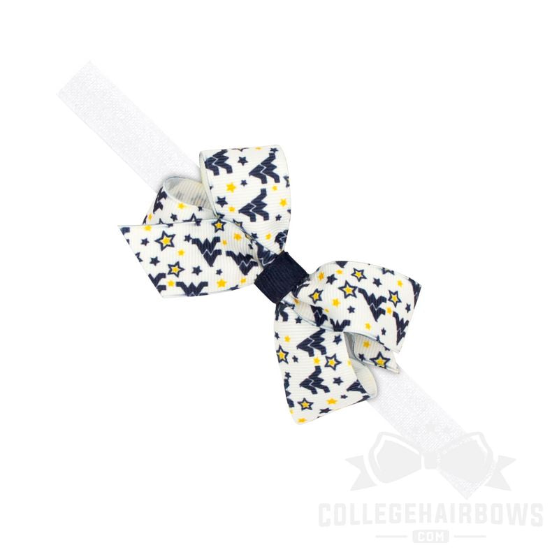 West Virginia Mini Signature Logo Print Grosgrain Hair Bow on Elastic Baby Band