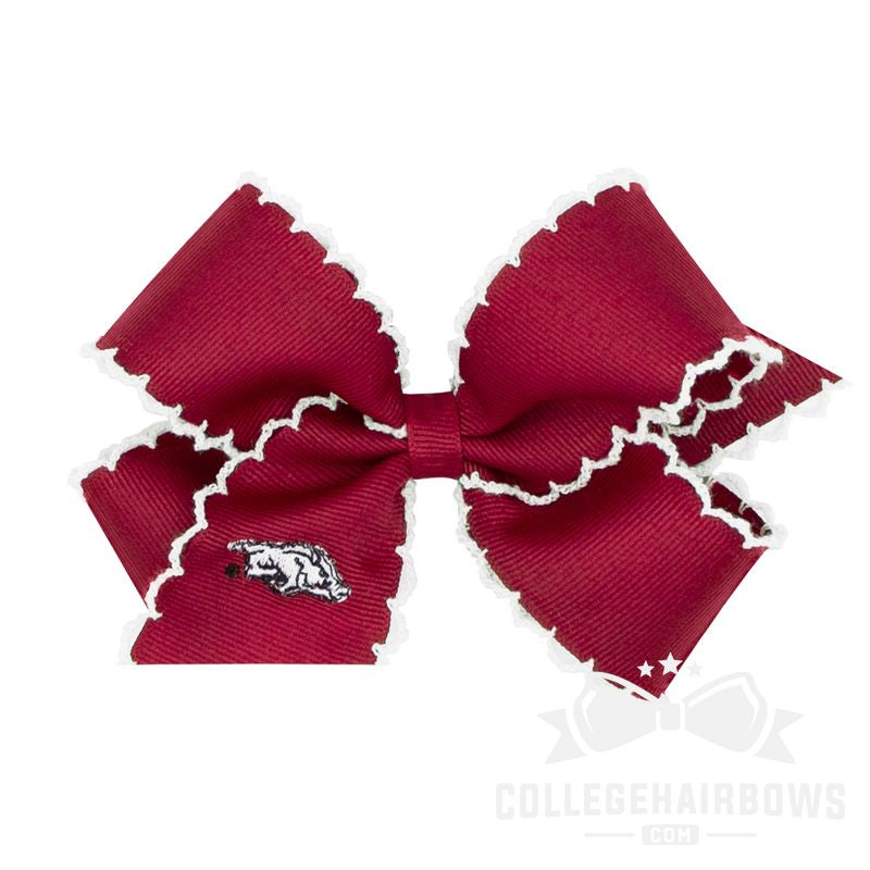 Arkansas Medium Grosgrain Hair Bow with Moonstitch Edge and Embroidered Logo